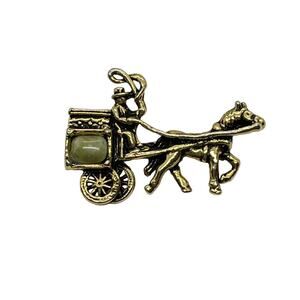 Western Wagon Horse Brooch Pin Aged Gold Tone Cowboy Carriage Horse Retro Chic